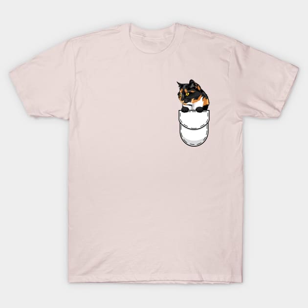 Funny Tortoiseshell Pocket Cat T-Shirt by Pet My Dog